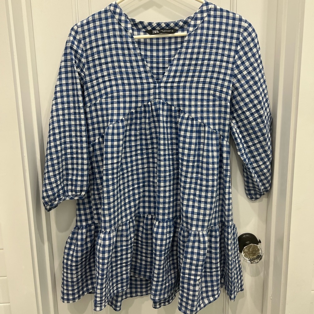 Zara Blue Gingham Mini Dress
